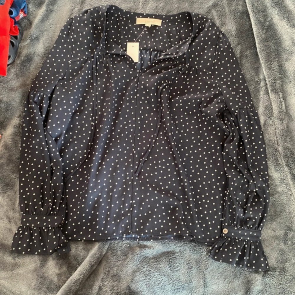 LOFT Black Polka Dot Long-Sleeve Blouse